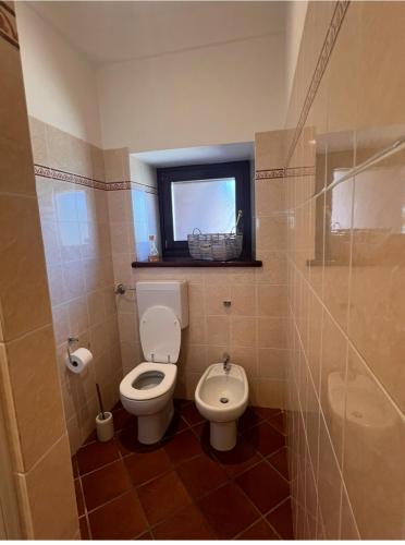 a bathroom with a toilet and a window at Cascina Santa Marta in Fossano