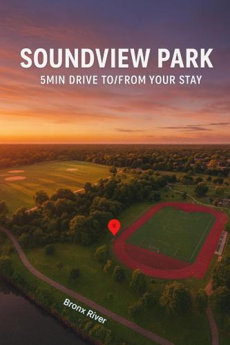 a poster of a golf course with a red heart at 3BR & 2Bath Bronx Stay-Private Suite-Parking in Bronx