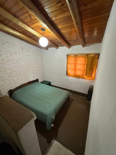 サン・ラファエルにあるLa Brujita, casa de campoの緑のベッドと窓が備わる客室です。
