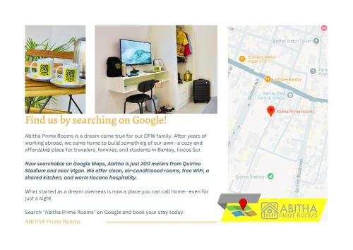 a screenshot of a flyer with a desk and a map at Abitha Prime Rooms in Bantay