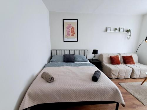 Katil atau katil-katil dalam bilik di Apartmán v tichom prostredí blízko centra