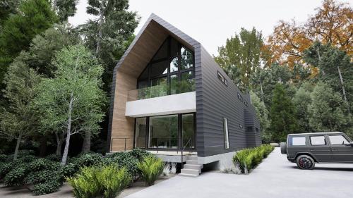 a house with a car parked in front of it at Hakuba Aurora Chalet by Jade Group in Hakuba