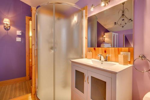 a bathroom with a shower and a sink at Domaine Bonheura - Spa & Swimming Pool in Val-David