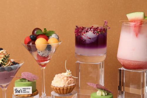 a group of desserts and drinks in wine glasses at Kempinski Hotel Shenzhen - 24 Hours Stay Privilege, Subject to Hotel Inventory in Shenzhen