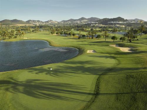 an aerial view of a golf course with palm trees at Grand Hyatt La Manga Club Golf & Spa in La Manga del Mar Menor