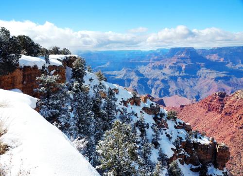 a view of the grand canyon covered in snow at Gorgeous Historic 3 BR Log Cabin w Forest Views 20 Minutes from Flagstaff Now with Wi-Fi in Parks