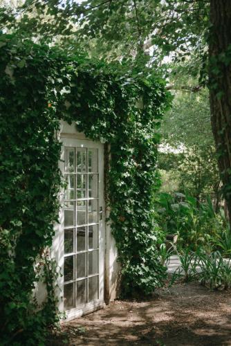 a white door with ivy growing around it at La Paris Estate in Franschhoek