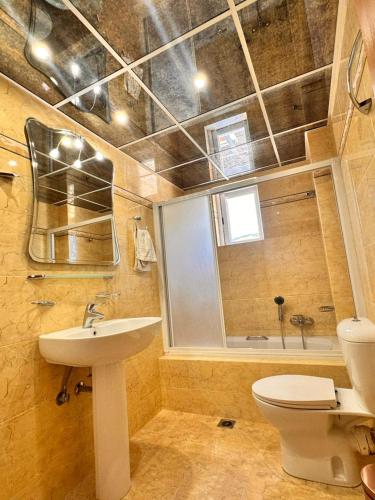 a bathroom with a toilet and a sink at Roe Sea View in Kyparissia