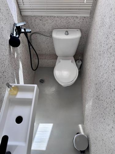 a small bathroom with a toilet and a sink at Athenian Sky in Athens