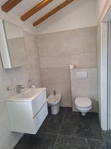 un bagno con lavandino e WC di Blue Pool House Rakalj a Rakalj