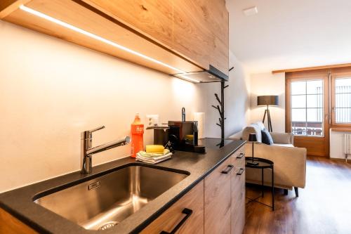 ツェルマットにあるStudio Nova, Zermattのシンクとカウンタートップのあるキッチン