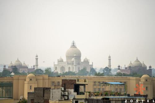 a view of the taj mahal from the city at Zostel Agra in Agra