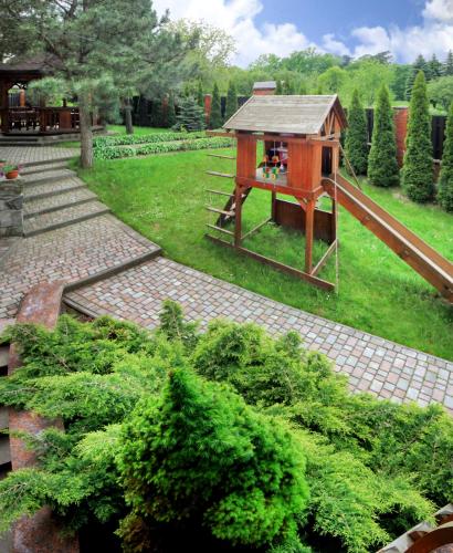 an aerial view of a playground with a play house at Red Stone in Truskavets