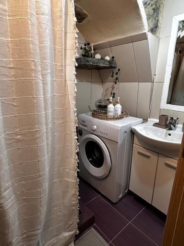 a bathroom with a washing machine and a sink at Mesta Diamond in Mesta