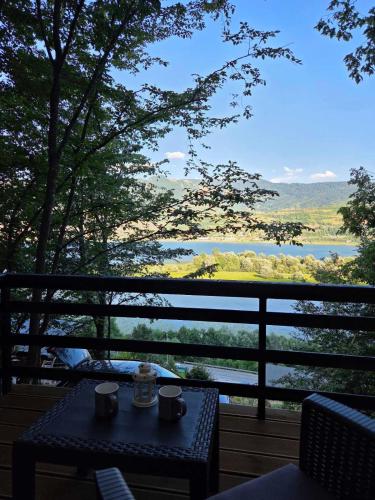 a table on a deck with a view of a lake at Visitor Place in Plav