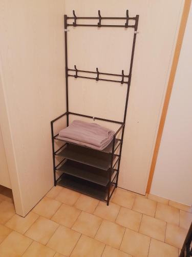 a shelf with a pink towel on it in a room at Aura Smart Haus con terrazza in Melano