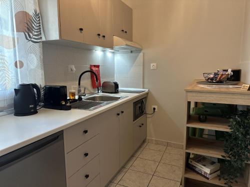 a kitchen with a sink and a counter top at Jo's Studios in Mirina