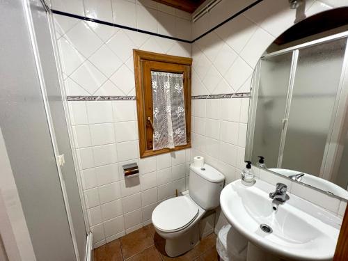 a bathroom with a toilet and a sink at Apartament Àtic d'Espot - L'Amfitriona in Espot
