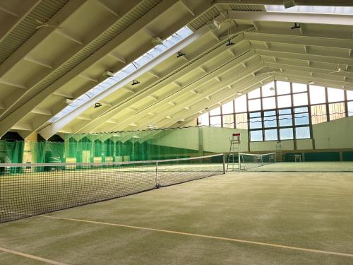 una pista de tenis cubierta con red de tenis en Forest Apartment Gosau, en Gosau