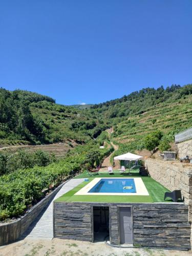 a villa with a swimming pool in the middle of a mountain at Casa da Quinta do Porto in Lamego