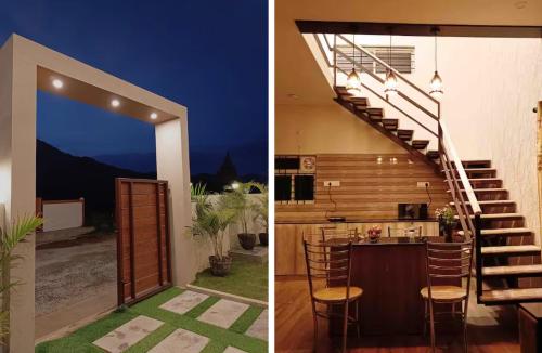 two pictures of a house with a staircase and a bar at Nandi Serenity Villa in Nandi