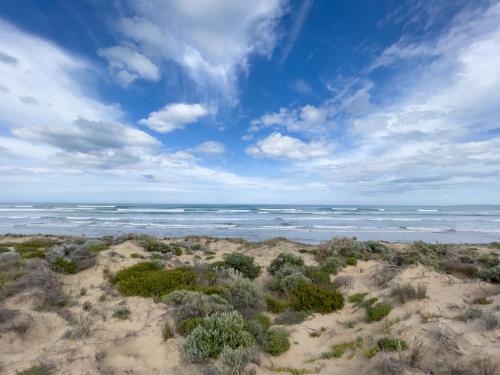 a view of the ocean from a sandy beach at Leeside in Goolwa South