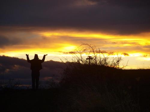 a man standing on a hill with his hands in the air at PilgerRosenhof in Maria Taferl