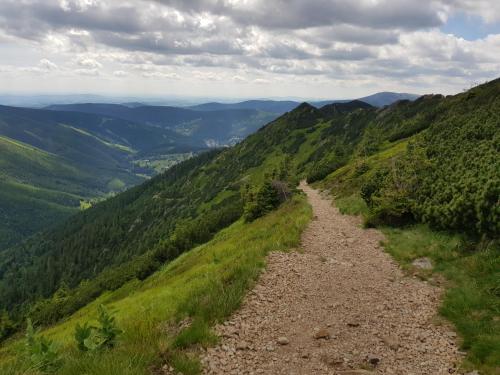 a dirt road on a hillside with a valley at Szymonówka W Szklarskiej Porębie in Szklarska Poręba