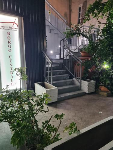 a set of stairs in a building with potted plants at Borgo Centrale Rooms in Pescara
