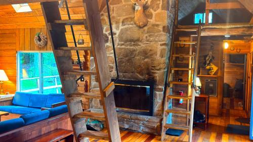 a living room with a couch and a fireplace at Claycomb Chalets in Champion
