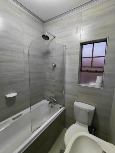 a bathroom with a toilet and a tub and a sink at Mont Pelaan 88 in Newcastle