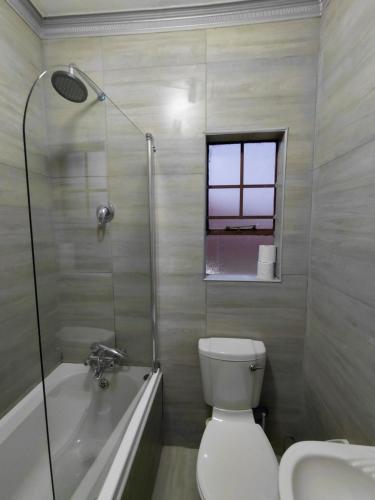 a bathroom with a toilet and a tub and a sink at Mont Pelaan 88 in Newcastle