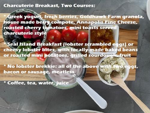 a menu with a spoon and a bowl of food at Route3BnB in Shag Harbour