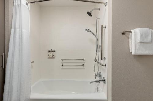 a bathroom with a shower and a bath tub at Holiday Inn Express Baltimore At The Stadiums by IHG in Baltimore