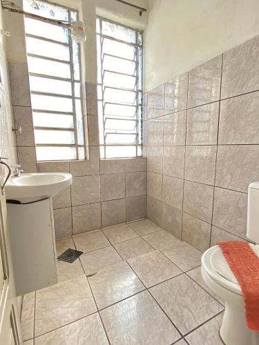a bathroom with a toilet and a sink at Hotel Avenida Bauru in Bauru
