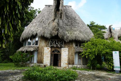an old house with a grass roof at Eco Hotel Sak Nok in Lacanjá