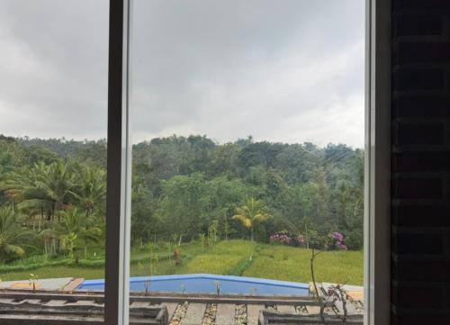 a view of a pool from a window at Nona Lodge in Tetebatu