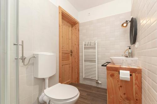 a bathroom with a toilet and a sink at Turistična kmetija Marovt in Bled