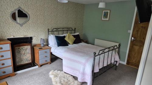 ein Schlafzimmer mit einem Bett und einer Kommode in der Unterkunft North Wales Cosy Cottage with views near Eryri Snowdonia in Nantlle