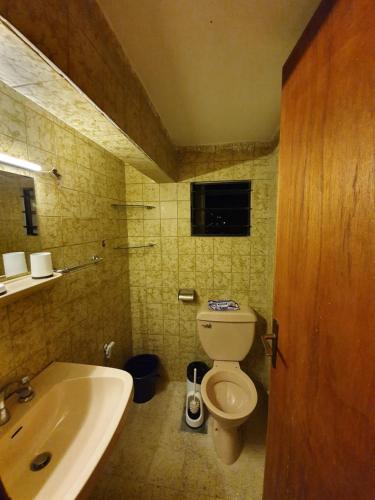 a bathroom with a toilet and a sink at Faraya Vista in Kfardebian