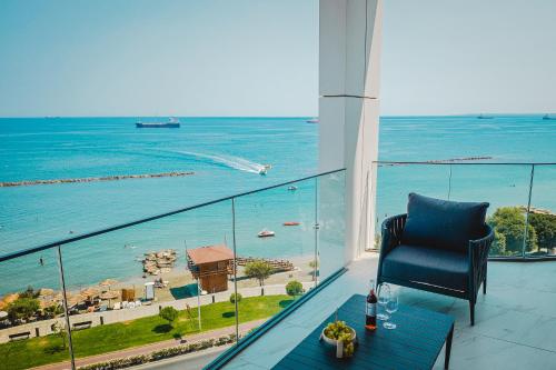 a living room with a view of the ocean at 2 Bed with Sea Views in Trilogy, Limassol Seafront in Limassol
