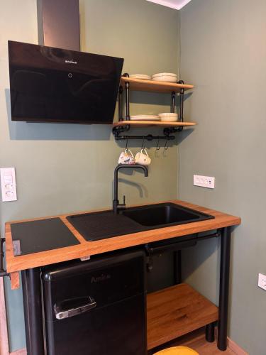 a kitchen with a sink and a counter top at My Star Apartment in Maribor