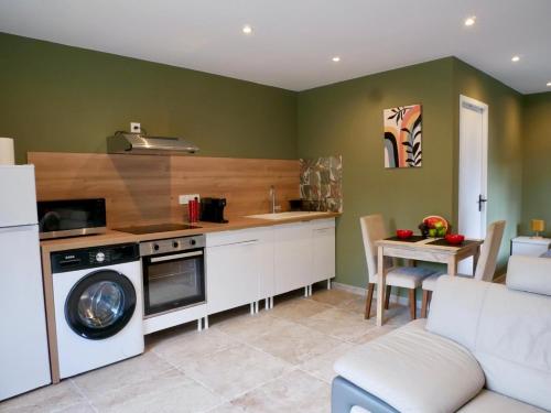 a kitchen with a stove and a dishwasher at Hotel Clair de Lune in Zonza