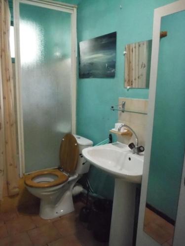 une salle de bain avec toilettes et lavabo dans l'établissement Camping Europa Beach, à Castellare-di-Casinca
