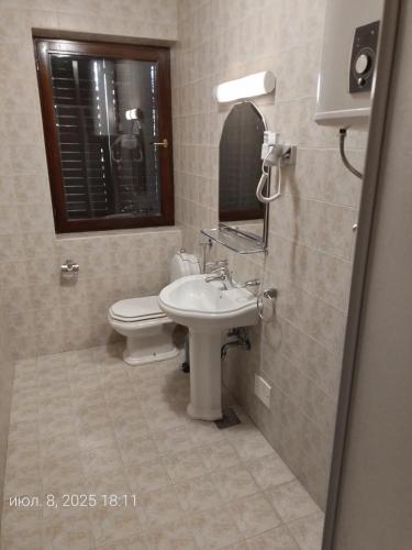 a bathroom with a sink and a toilet at Guest House SAM-WATER in Ðenovići