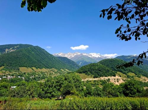 a view of a valley with mountains and trees at Datucha's guesthouse in Ghebi