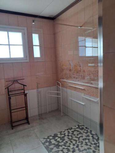 une salle de bain avec douche et lavabo dans l'établissement Au Coeur du Bocage Vendéen, à Chantonnay