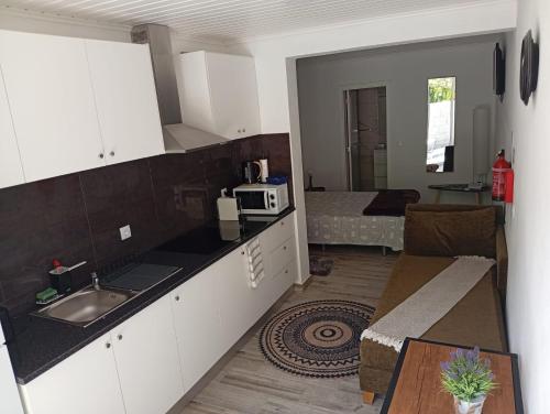 a kitchen with a sink and a microwave in a room at Danny's Rural Suite T1 in Curral das Freiras
