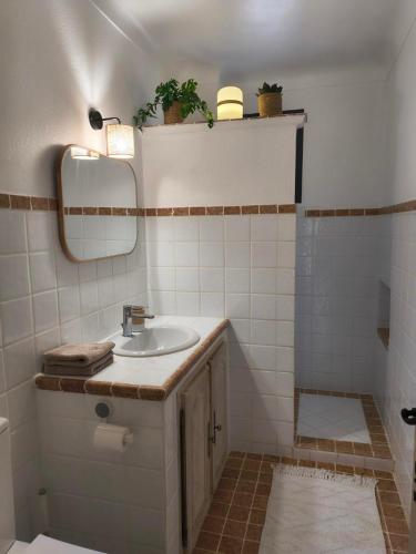 a bathroom with a sink and a mirror at Villa Argonaute in Saint-Tropez