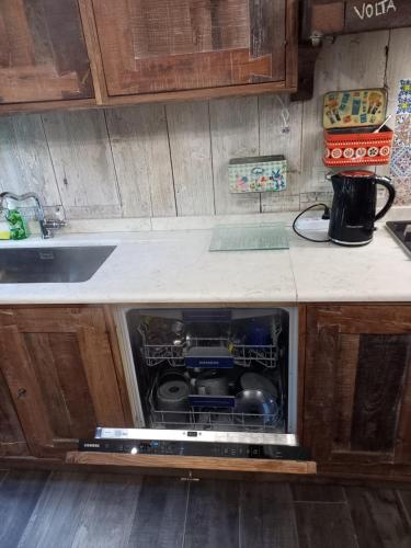 a kitchen with an open oven in a counter at Il nido di Matilde in Rossena
